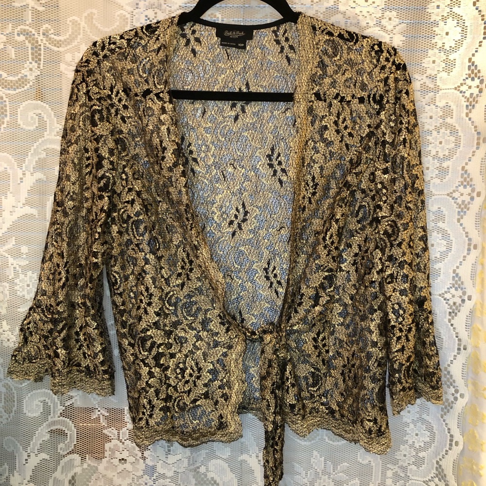 Vintage Black and Gold Tie Blouse